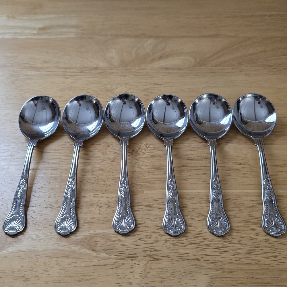 Set‎ of 6 Unbranded Kings Pattern Stainless Gumbo Soup Spoons 6.75" Flatware - Picture 9 of 9
